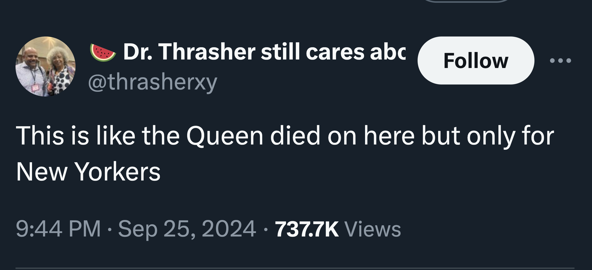 graphics - Dr. Thrasher still cares abc This is the Queen died on here but only for New Yorkers . Views